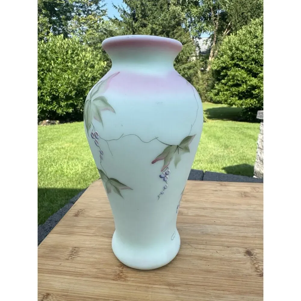 Fenton BERRY & BUTTERFLY LOTUST MIST BURMESE VASE Historic Collection 95th Anniv